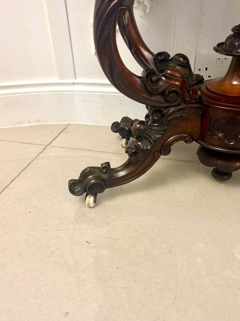 Antique Exceptional Quality Victorian Burr Walnut Card Table/Console Table with Carved Basket Base - Image 15